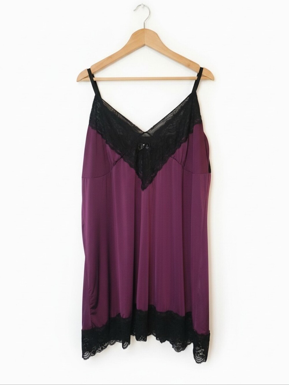 Purple Slip Dress with Black Lace Accents